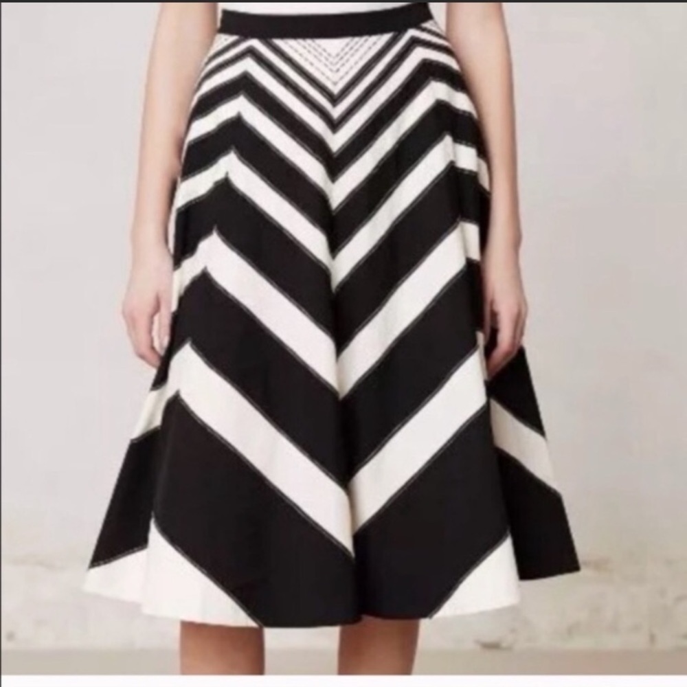 Anthropologie Cream and black Meadow Rue chevron tulle skirt